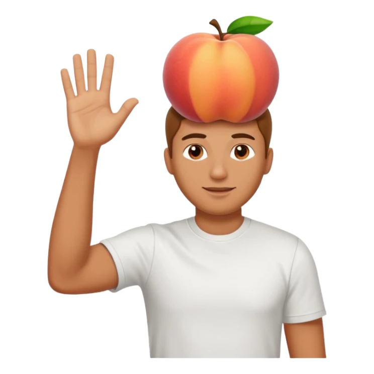 A large peach in front of a man waving sticker