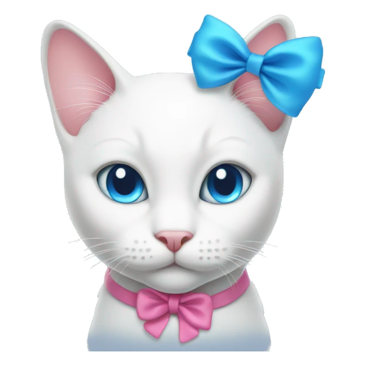 white cat with a pink bow and blue eyes sticker