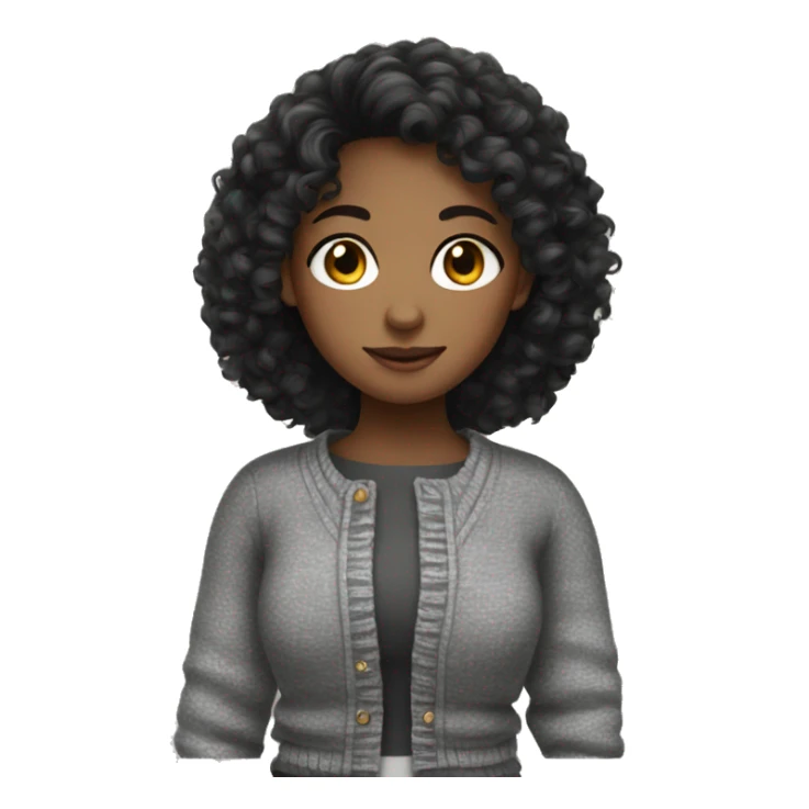 Curly black hair girl wear cardigan sticker