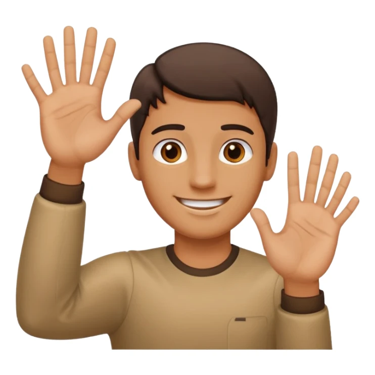 A guy with his left hand higher right lower left hand with a 6 on it right with a 7 sticker