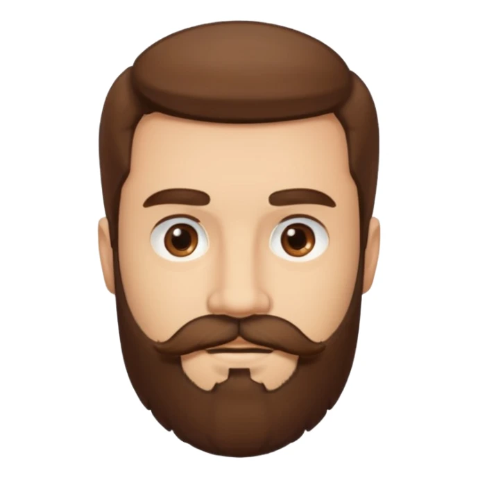 A light-skinned man with thick brown hair styled to the side, brown eyes, and a full beard with a matching mustache. sticker