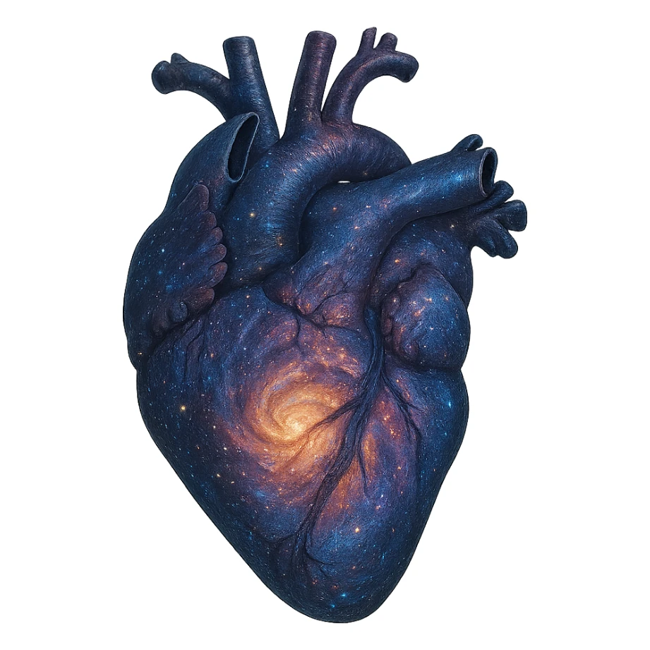 realistic digital art of a heart with a swirling galaxy pattern, no background sticker