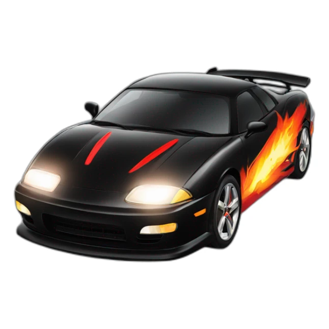 black sports car with red detailing with fire coming from twin exaust sticker