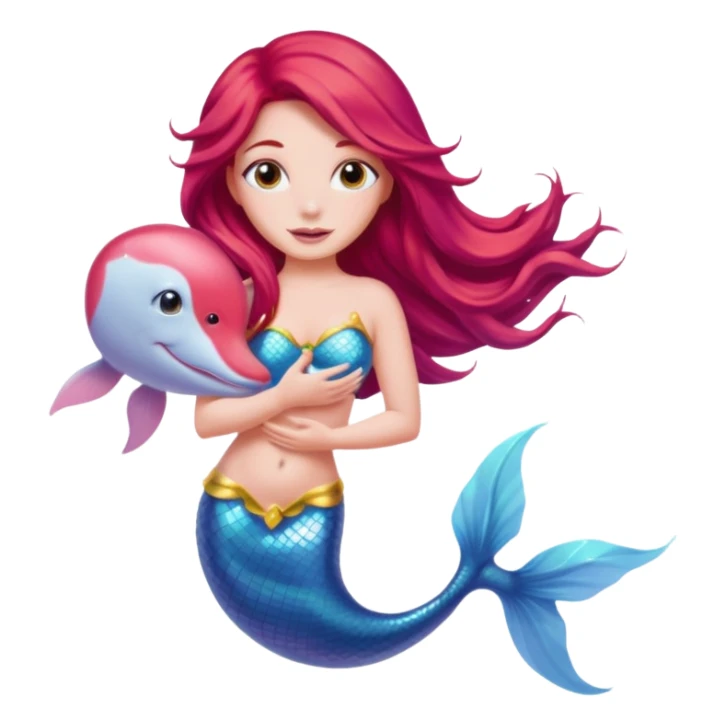 Pink dolphin emoji with ariel mermaid sticker