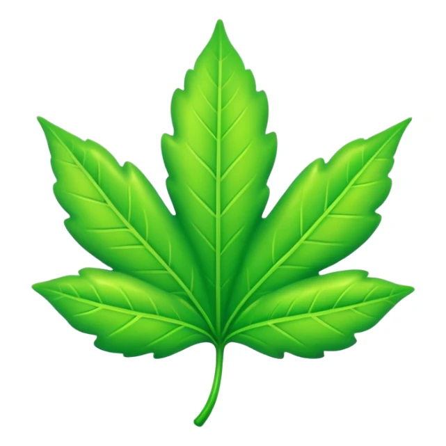 A neon green leaf emoji, iPhone emoji style, glossy and smooth, cartoonish, vibrant neon green color, high detail, simple and cute design, isolated on white background, centered c

 sticker