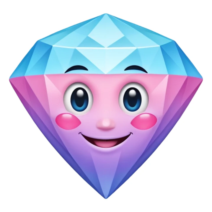 A cheerful diamond logo with a black outline and a smiling face, set against a pastel gradient of pink, blue, and lavender. Smaller diamonds surround it, forming a larger diamond pattern. Playful yet sleek, perfect for branding, digital media, or a fun, eye-catching emblem. sticker