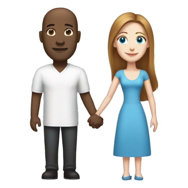 Tall bald black man holding hands with a white woman with long brown-hair and blue eyes sticker