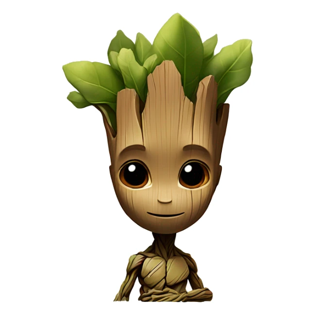 baby-groot above head with big, red hearth sticker