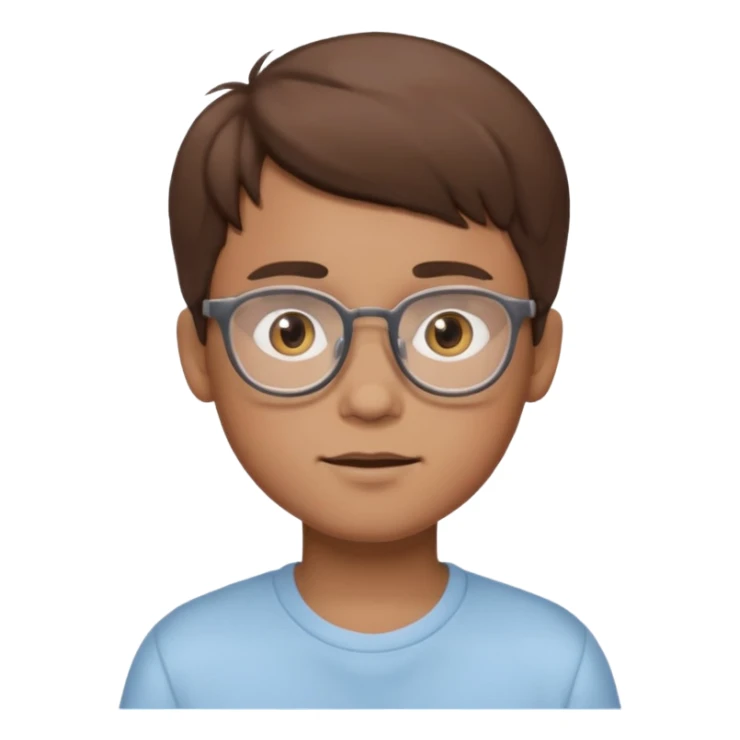 cartoon boy with brown hair, brown eyes, glasses,pastel toon style sticker
