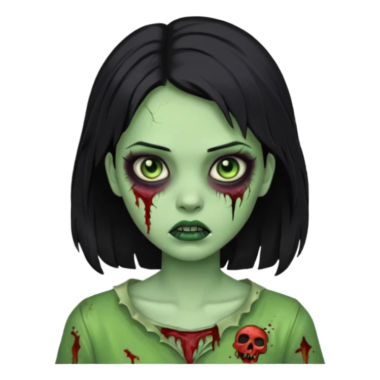Menina zumbi com cabelo preto médio e verde e zumbi sticker
