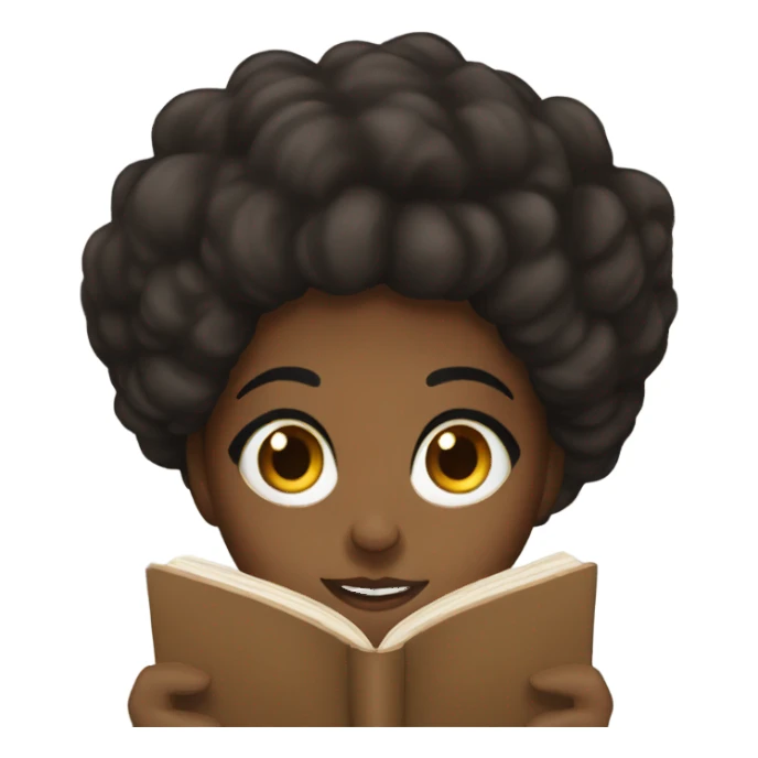 A black woman with brown and black hair reading a book sticker
