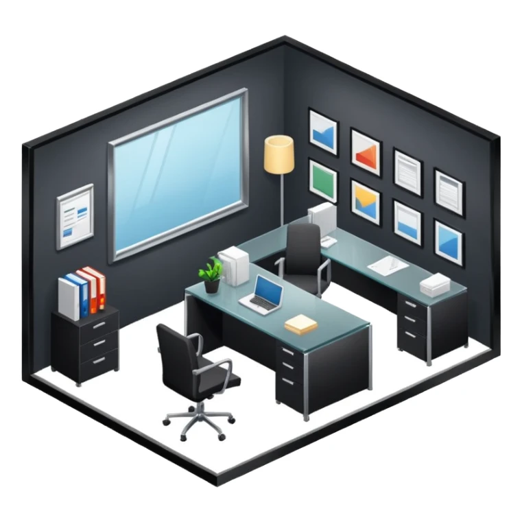 an office for ceo of comany in an isometric style sticker