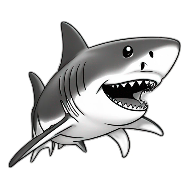 shark standing, a (camouflage cap) on its head,black and white,cartoon,sketched,sketch sticker