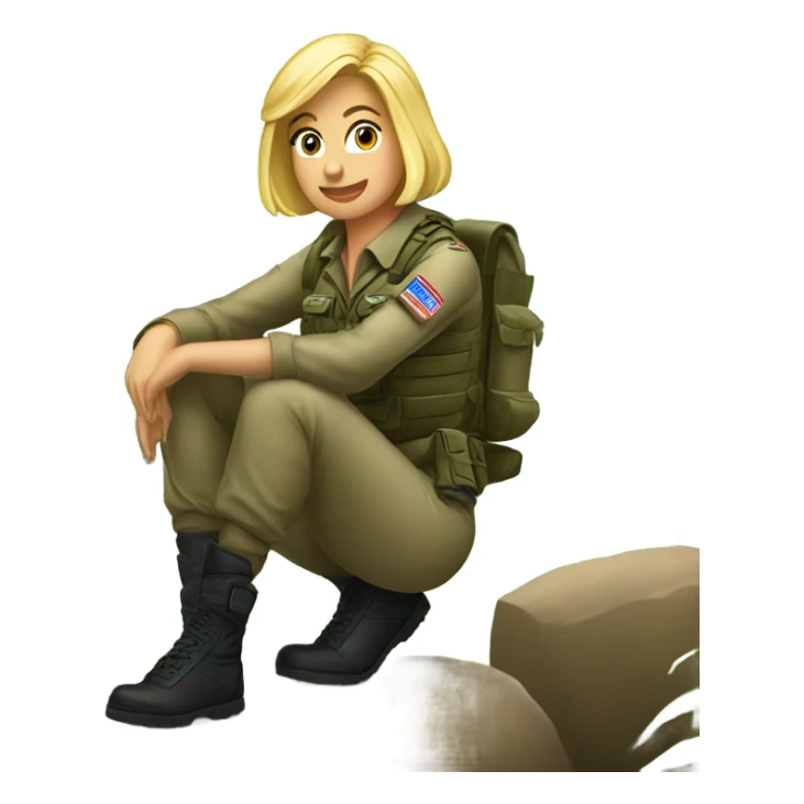 Blonde female paratrooper squatting in the woods sticker