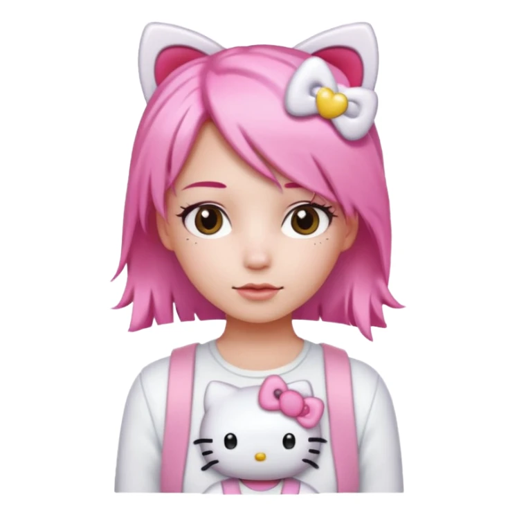 Female pink hair Wearing white and light pink clothing with hello kitty accessories sticker