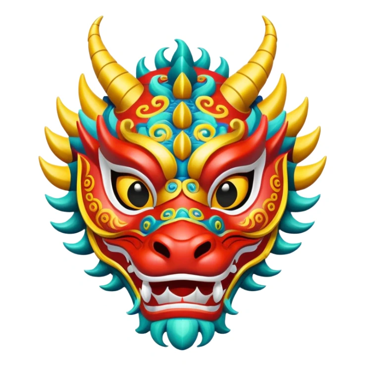 A dragon dance mask painted in bright festival colors. sticker