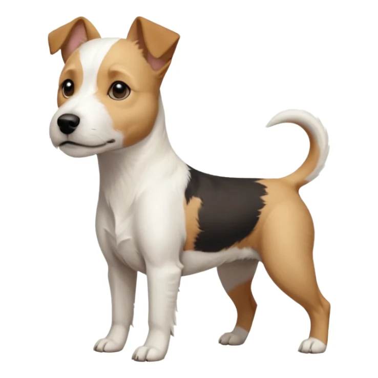 a full body facing front on of a buff white parson russell terrier looking dog the size of a kelpie with light brown long ears resting on its face and a light brown patch on one eye and a large snout. the rest of the dog is completely white.  sticker