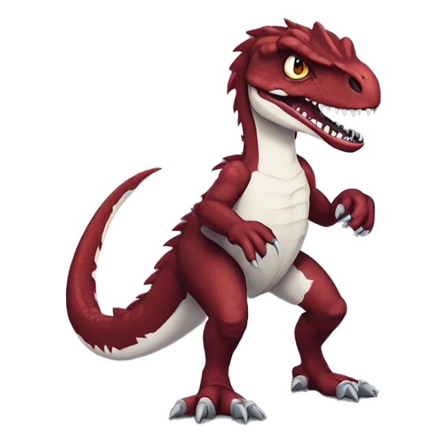 Maroon edgy badass modern handsome velociraptor-dragon-Digimon, full body sticker