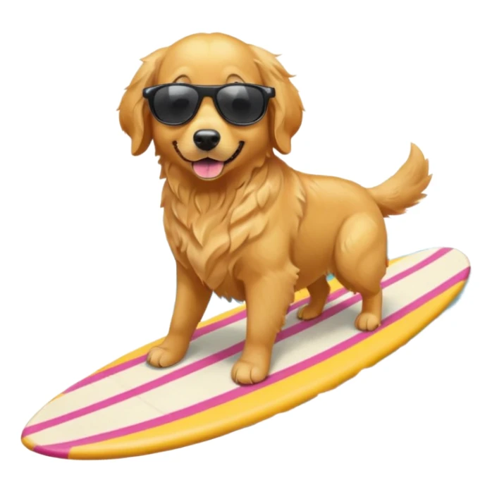 golden retriever surfing with sunglasses on  sticker
