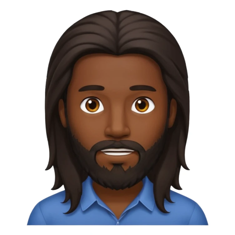 head only of a man with dark long hair and a beard sticker