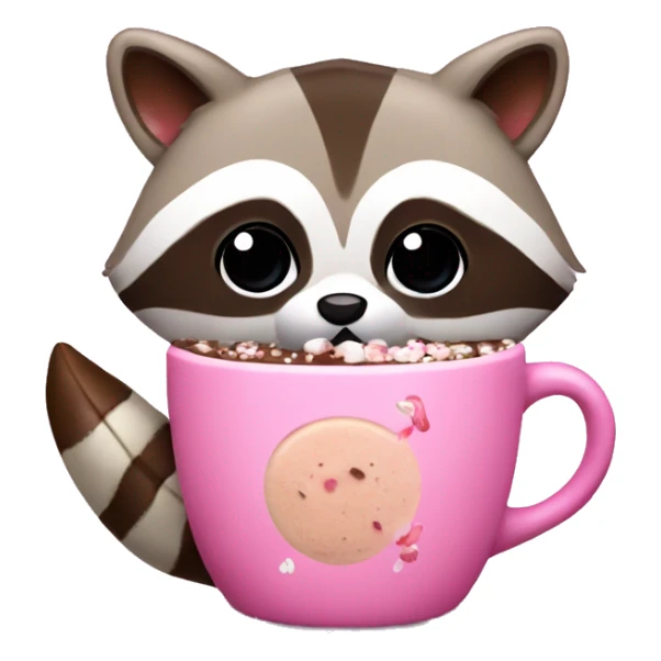 Pink raccoon with hot cocoa sticker
