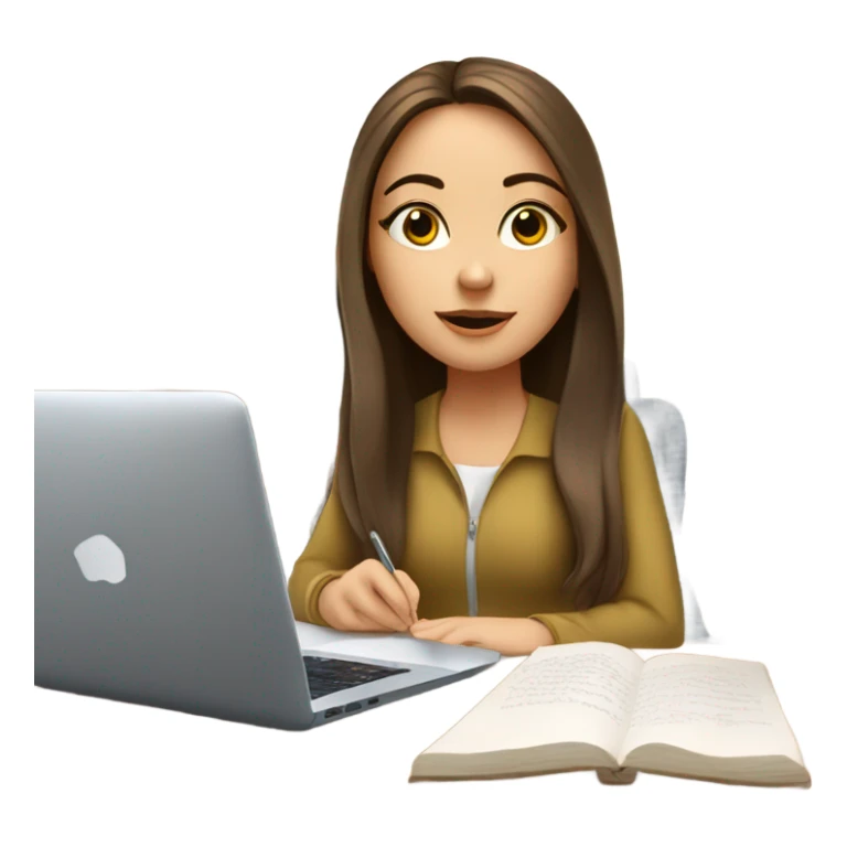 white girl with long brunette hair studying  sticker