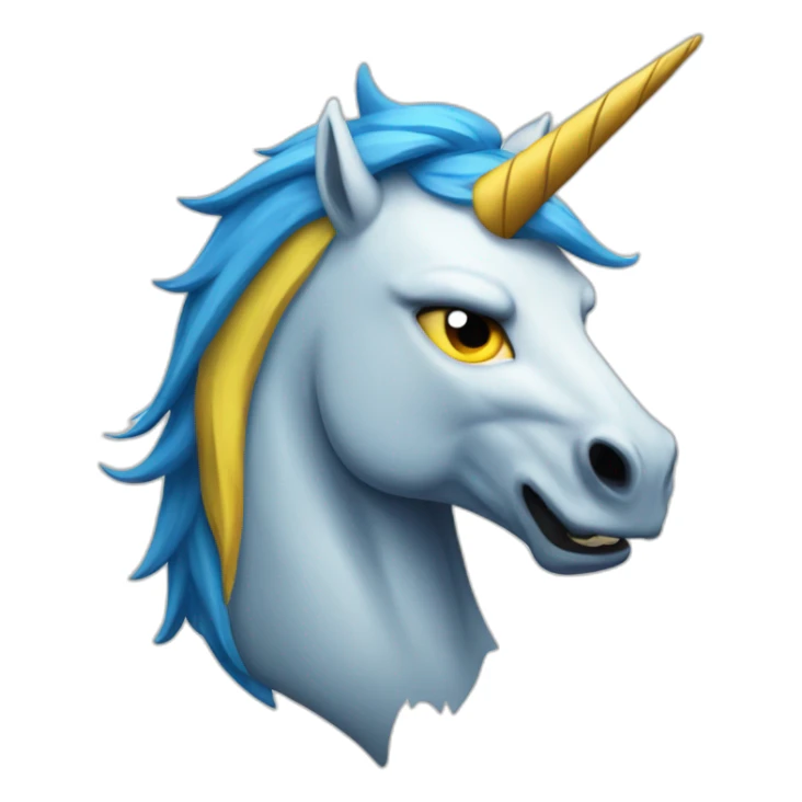 Blue and yellow angry unicorn sticker