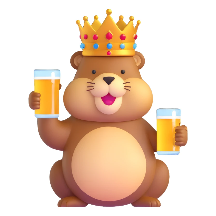 beaver with a crown on head holding a glass of beer sticker