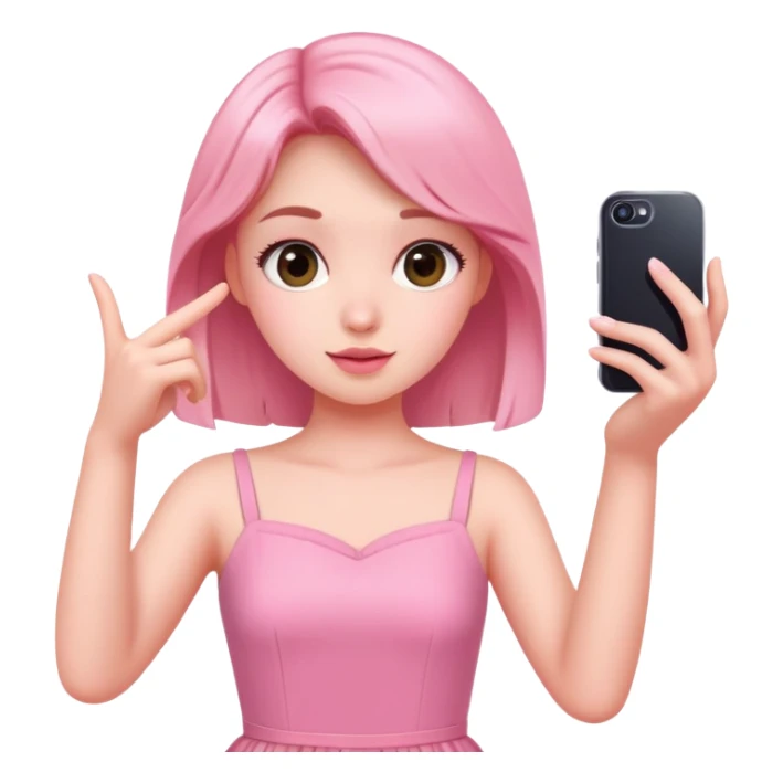 girl wearing a cute pink dress taking a selfie sticker