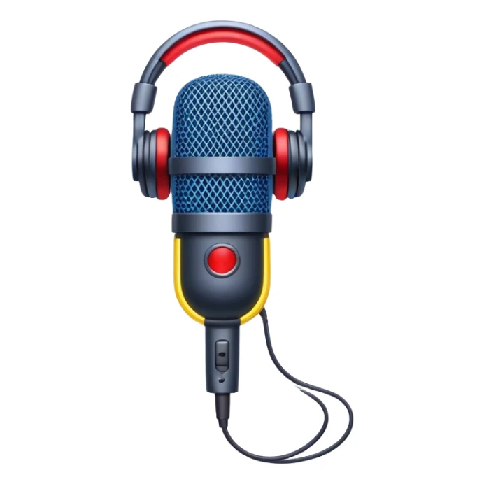Create a dynamic and energetic emoji that represents beatboxing. The design should feature a microphone with soundwaves or rhythmic beats emanating from it, symbolizing the vocal percussion and rhythm of beatboxing. Add subtle elements like headphones or a beat pattern to reflect the technicality and creativity involved. Use bold, vibrant colors like neon blue, red, and yellow to convey the energy and street culture of beatboxing. The background should be transparent. sticker