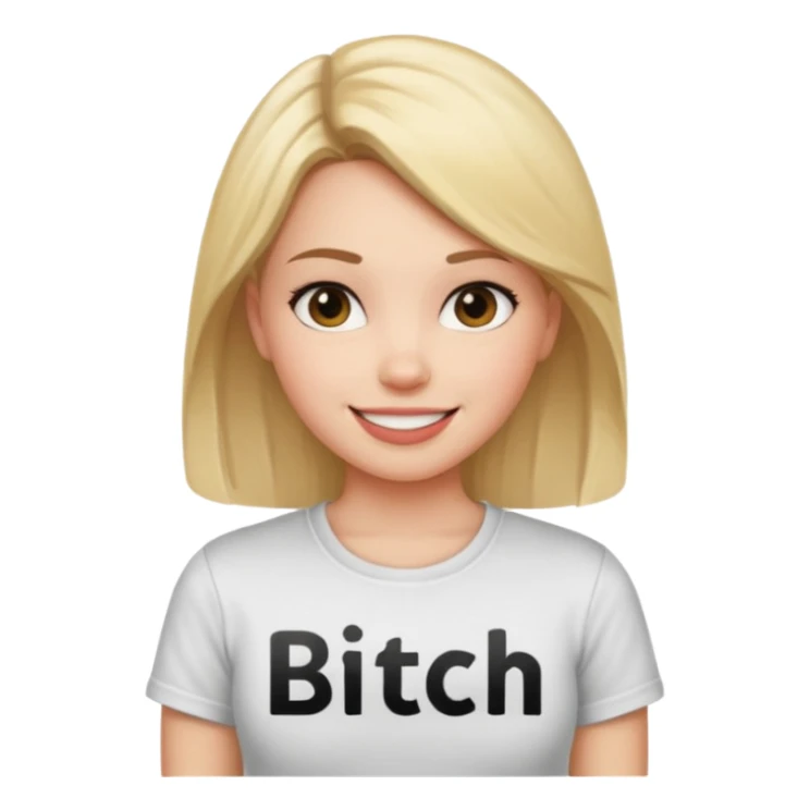 Girl wearing a shirt that says bitch sticker