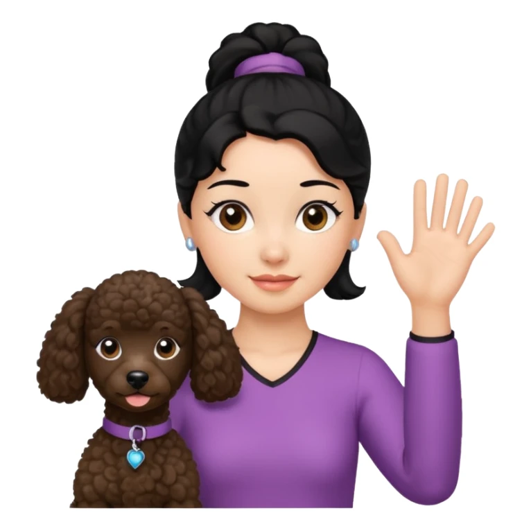 Ponytail black hair girl with brown Poodle say goodbye  sticker