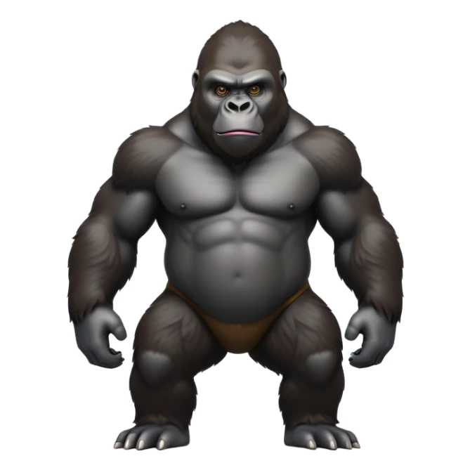 cinematic-gorilla-realistic-full-body-standing-emoji,-broad-muscular-frame-exuding-strength,-thick-dark-fur-glossy-in-the-light,-head-tilted-dramatically,-deep-dark-eyes-filled-with-intense-intelligence,-simplified-yet-realistic-focused-features,-highly-detailed,-glowing-with-an-almost-sarcastic-glow sticker