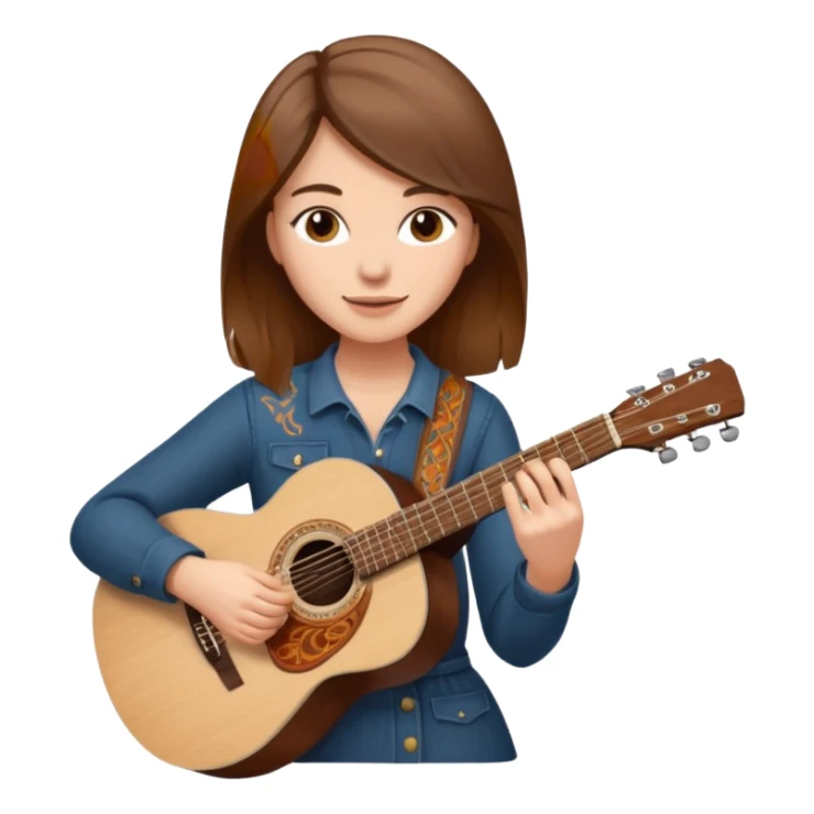 based on this "💁🏻‍♀️" emoji, draw a brown-haired woman playing an acoustic guitar sticker