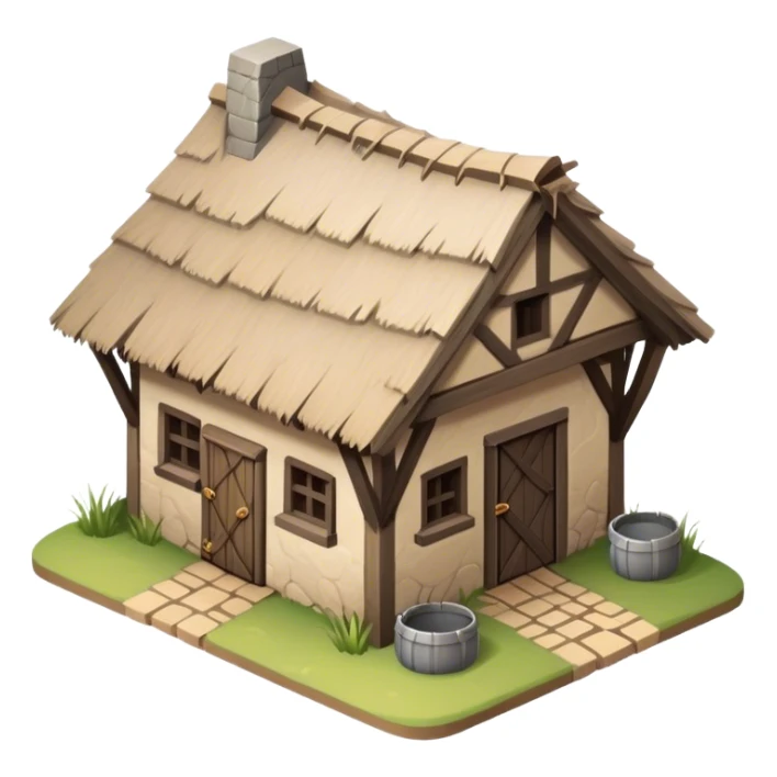 isometric one-story low level medieval shack building sticker