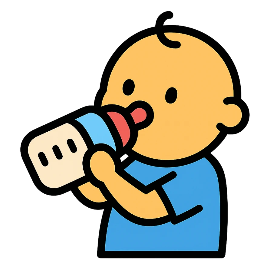 baby drinking from a bottle icon with color and black outlines sticker