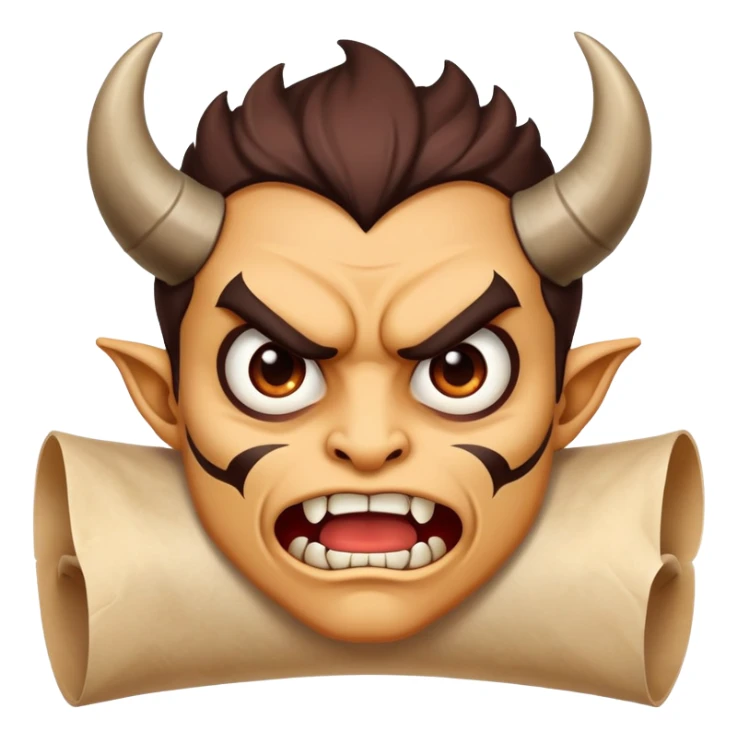 cartoon face holding a scroll parchment in mouth like a Demon Slayer character sticker