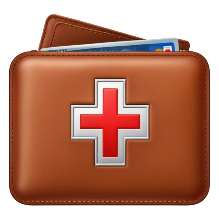 Medical emergency fund with wallet and red cross symbol sticker