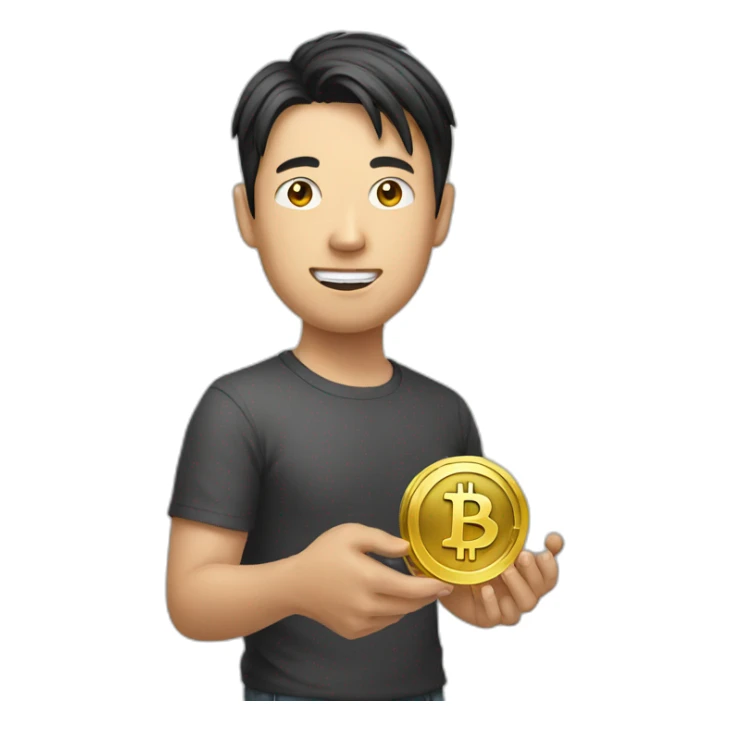 Asian with bitcoin in his hand sticker