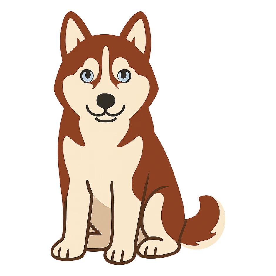 flat toon style red-brown blue-eyed siberian husky sitting sticker