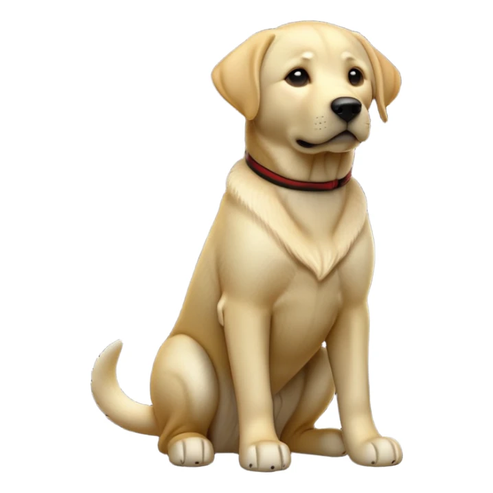 cinematic-[Labrador retriever]-realistic-full-body-sitting-emoji,-tail-resting-loosely-beside-its-paws,-head-tilted-dramatically, -sleek-[black]-fur,-simplified-yet-realistic-focused-features,-highly-detailed,-glowing-with-an-almost-sarcastic-glow sticker