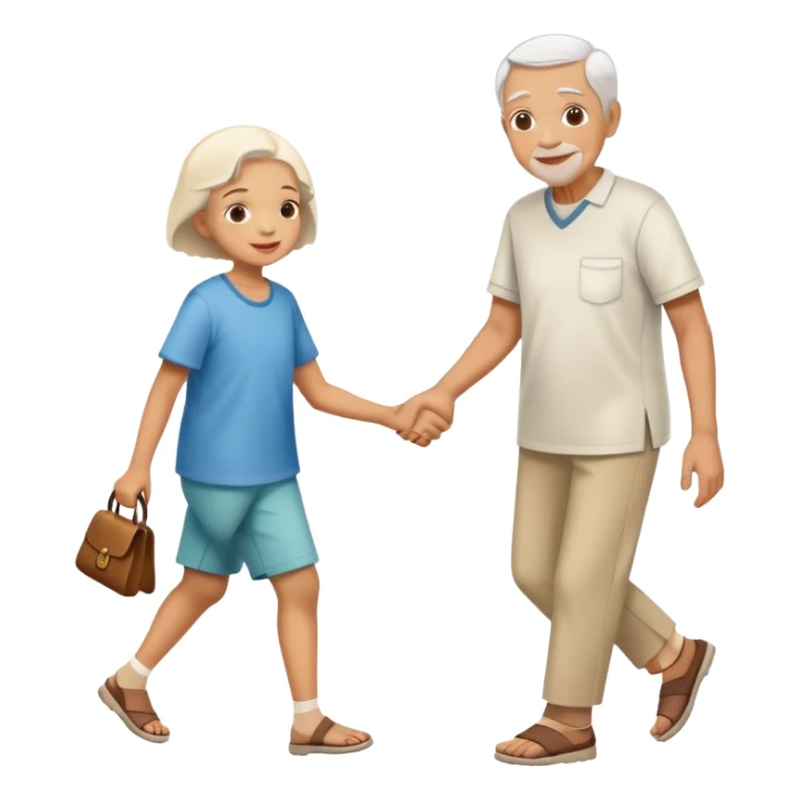 a child helping an elderly person walk, kind and friendly sticker