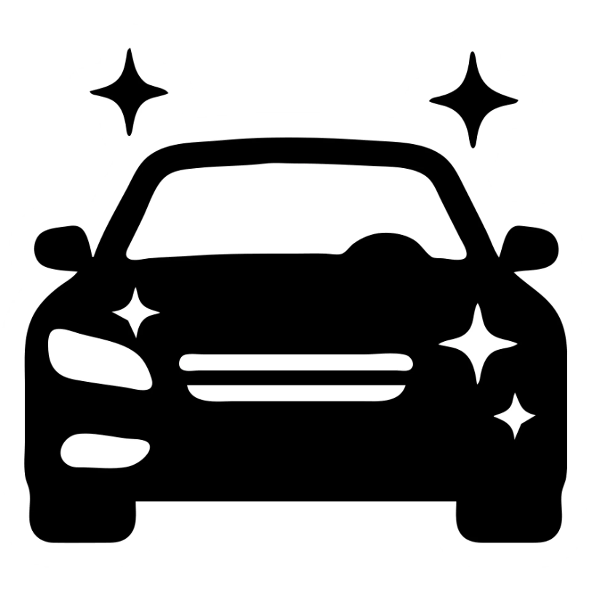 solid icon of a premium luxury car, glossy black with several small stars and clear reflections, pristine spotless appearance, minimal and elegant sticker