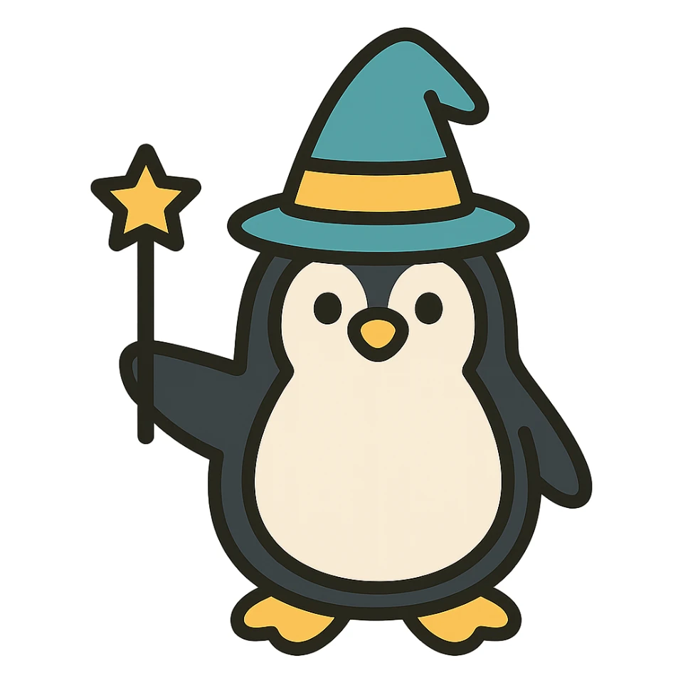 color outline icon of a penguin wizard sticker