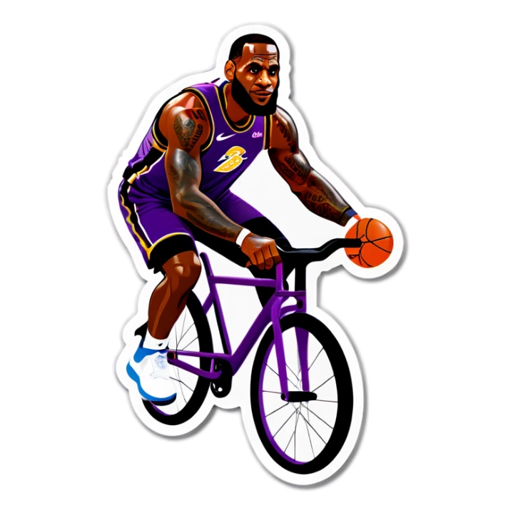 lebron james riding a bike on a egg plant sticker