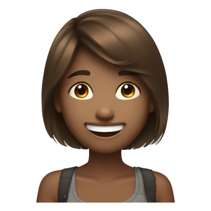 brown hair girl blushing and giggling looking at phone sticker