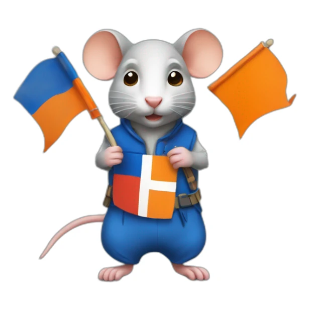 rat holding dutch flags and wearing orange sticker