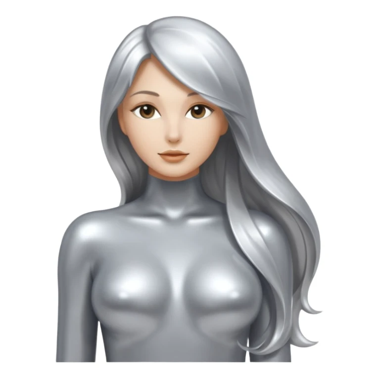 abstract sensual body silhouette, liquid silver chrome, smooth curves,chrome silver long hair, chrome metallic silver sticker