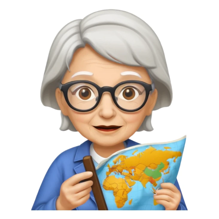 tourist old woman with glasses holding map sticker