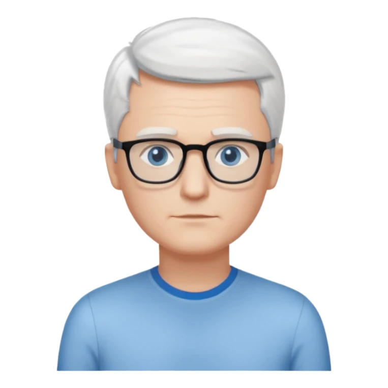 Thin white man, short white hair, black thin square glasses, white shirt, blue eyes, ceo - no tie - arms folded- stood right sticker